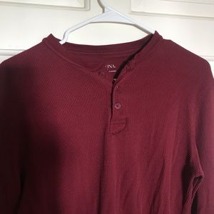 Merona Red Henley Long Sleeve Waffle Shirt Medium